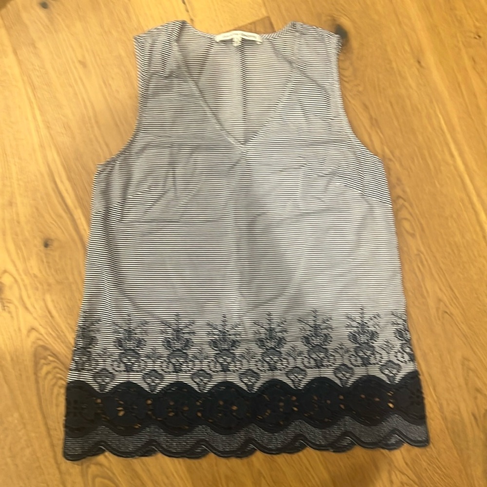 Collective Concepts Blue and white Striped Lace‎ Hem Sleeveless Top